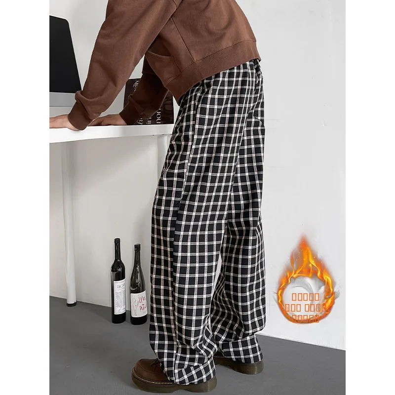 

Мужские повседневные брюки American Sle Cleanfit синего цвета в клетку, утепленные флисом, осенне-зимние, свободного прямого кроя