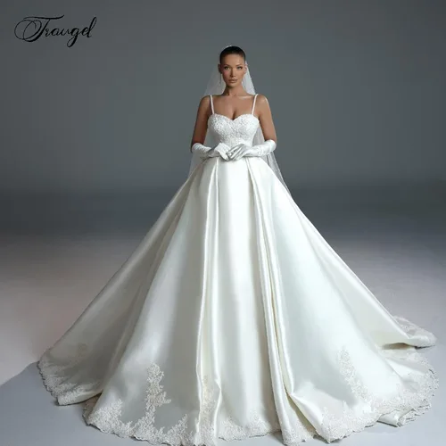 Vestidos De Novia De corte en A Vintage con escote corazón personalizados, Vestido De Novia bordado De encaje para mujer, bata De Novia De satén mate