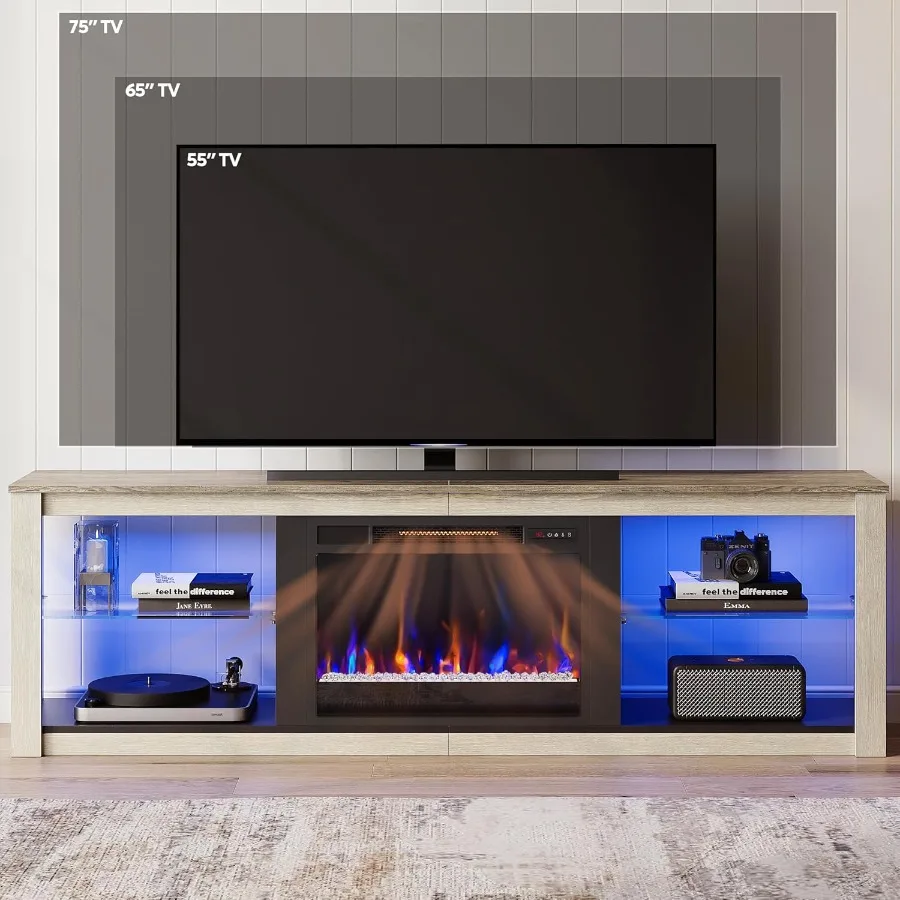 Suporte de TV com lareira elétrica de 70 polegadas para sala de estar com lareira elétrica embutida de 23 polegadas LED centro de entretenimento para TVs u