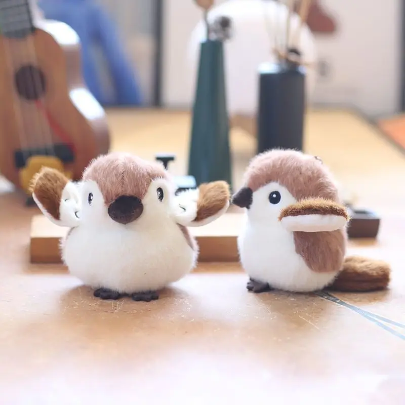 Cute Plush Pendant Keychain Bird Sparrow-Shaped Schoolbag Pendant Decoration Plush Toy Friend Student Gift Keychain