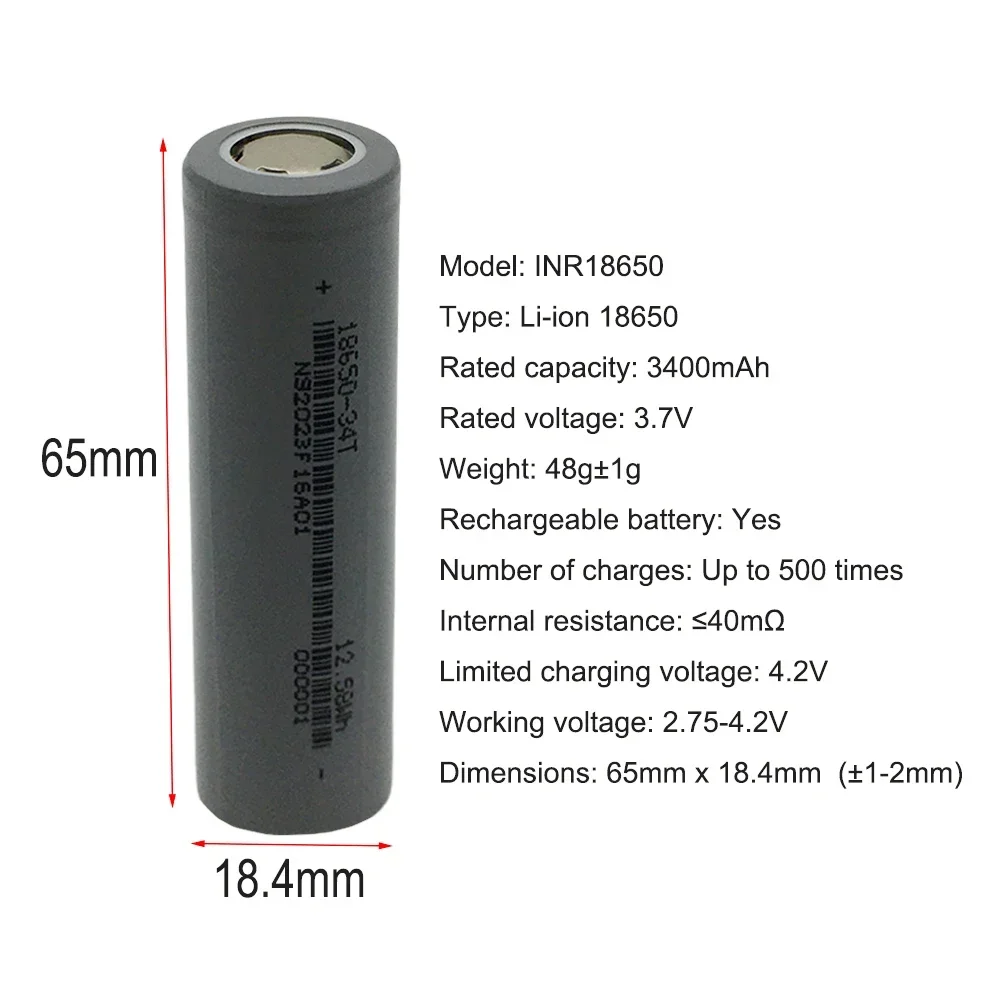 3.7V 18650 34T 3400mAh Rechargeable Battery For Our 18650 Toys, Tools, 9 LED mini flashlight etc+USB charger