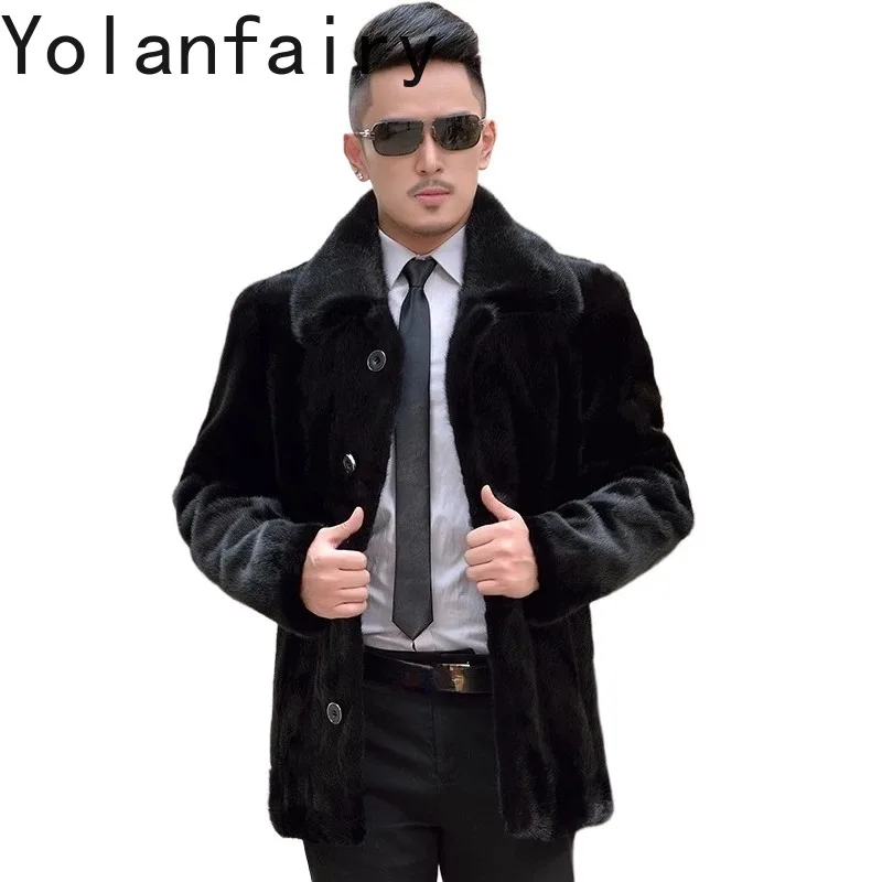 YOLANFAIRY Full Pelt Mink Fur Luxury Coat Whole Natural Real Velvet Mink Jacket Man Square Neck Winter High Quality 2026 천연 털가죽
