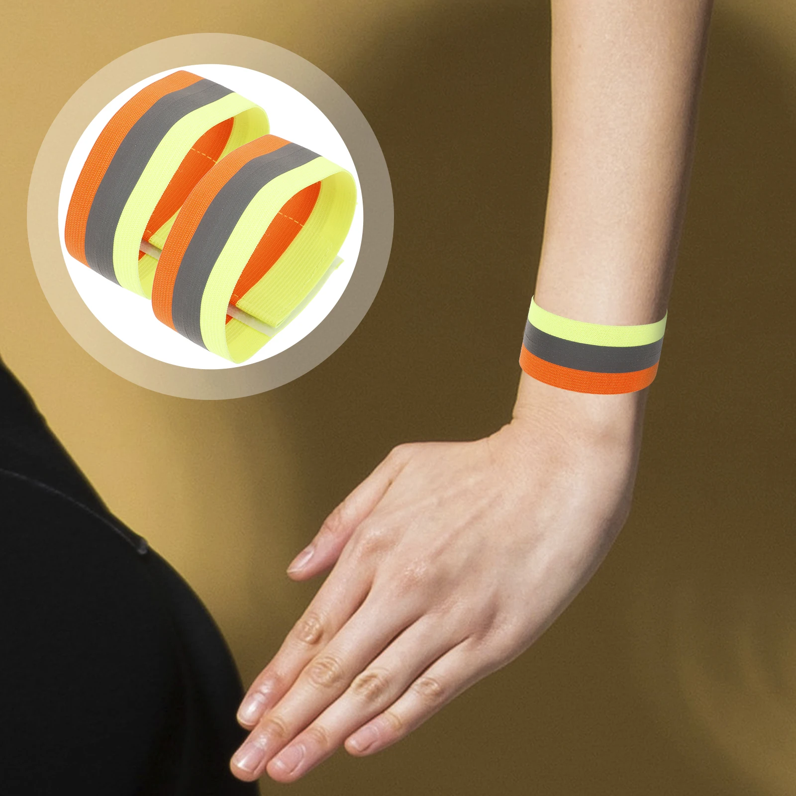 

Reflective Arm Bands 1 Pair ange Yellow Safety Straps Adjustable for Night Running Cycling High Visibility