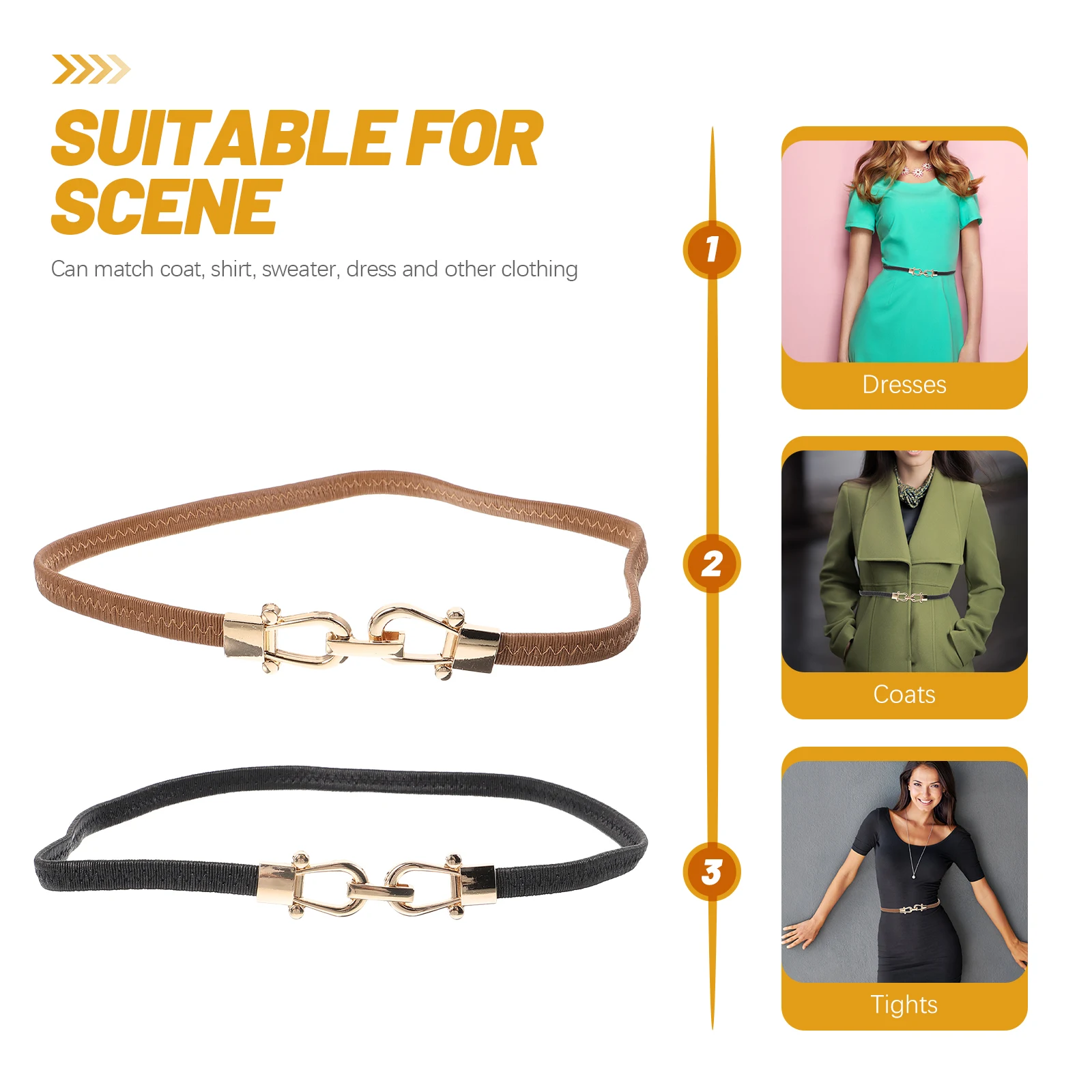 

2 Pcs Fine Buckle Waist Belts for Women Black Brown Match Coat Shirt Sweater Dress Fashionable Lightweight Everyday Wear