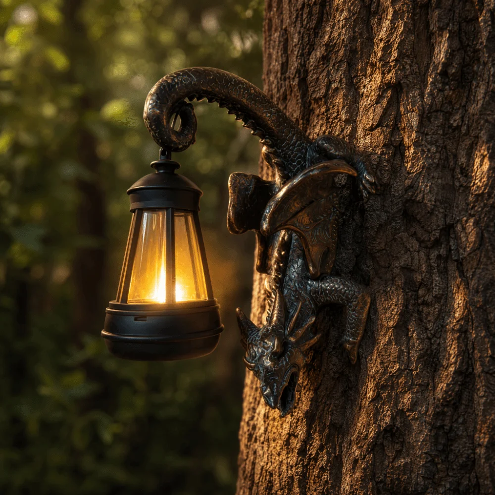 Solar-Powered Dragon Garden Statue Resin Craft Light-Up Ornament Dinosaur Lantern Whimsical Design Creative Decoration