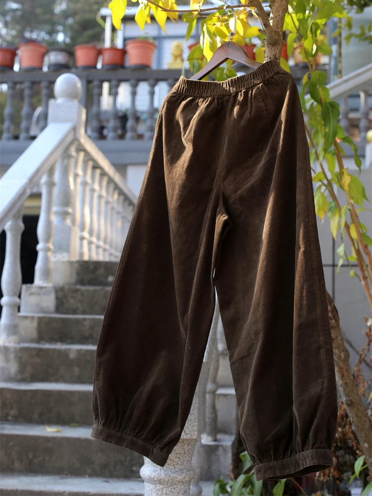 

Хлопковые вельветовые брюки-баллоны с высокой талией, свободного кроя, женские повседневные брюки из чистого хлопка, удобные широкие брюки