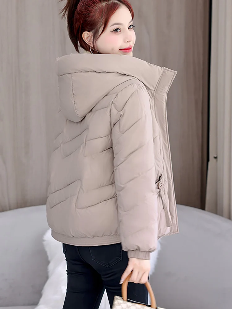 Vielleicht 2024 Korean Autumn Winter Women Puffer Jacket Elegant Down Cotton-padded Short Parkas Hooded Clothes Women's Coat