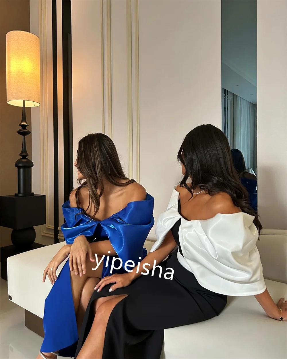  Evening    Jersey Pleat Party Sheath Off-the-shoulder Bespoke Occasion Gown Midi es Saudi Arabia