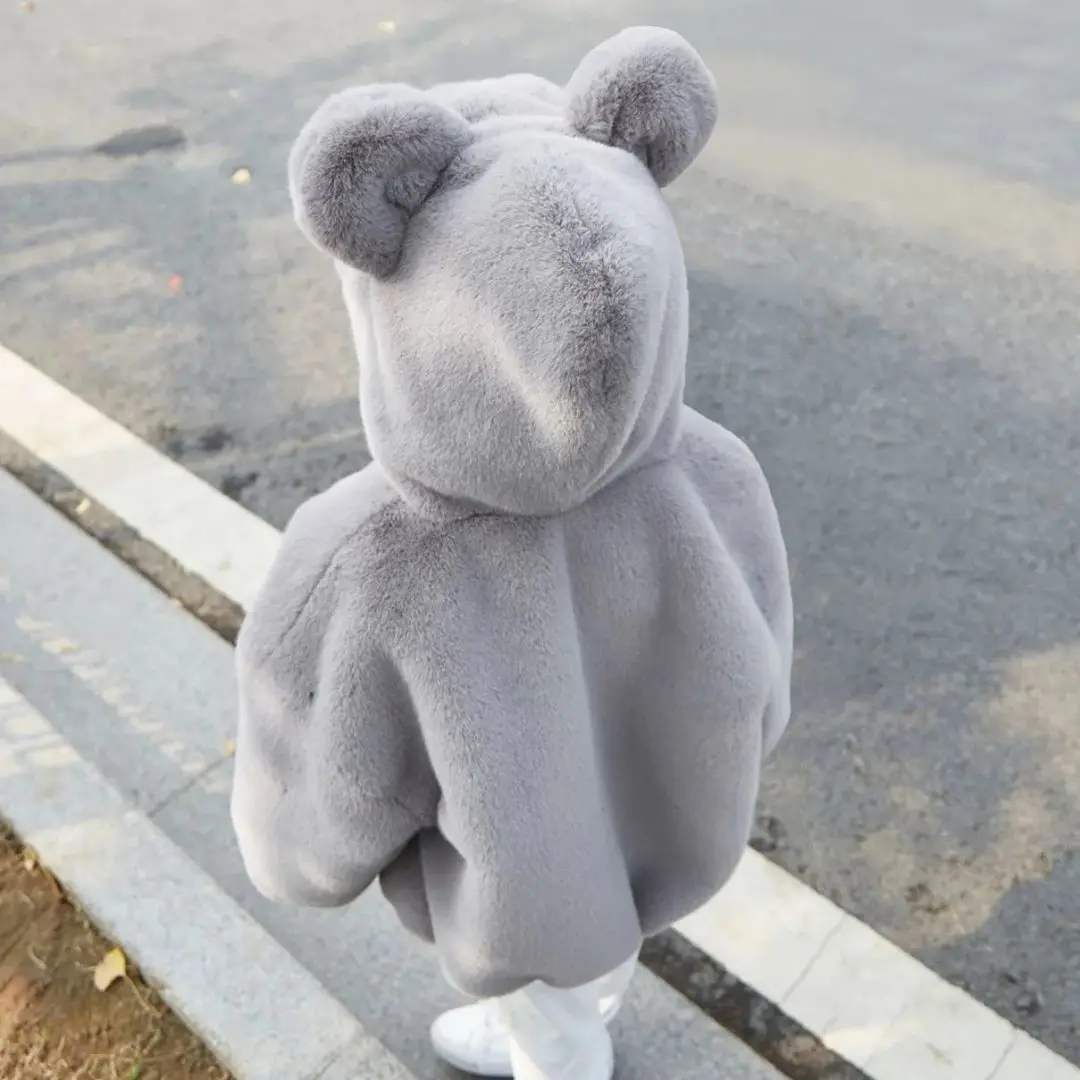 Cute Plush Baby Boys Jacket New Autumn Winter Warm Faux Fur Coat For Girls Hooded Snowsuit Children Ouertwear Clothing 0-6Y
