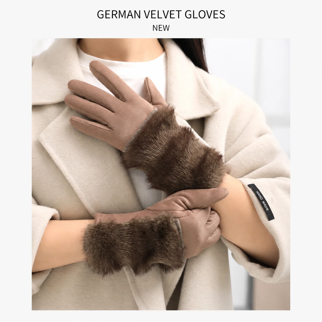 Faux Suede Gloves Thickened Faux Fur Cuff Gloves Split Finger Gloves Split Finger For Daily Use Autumn And Winter Light Outdoor