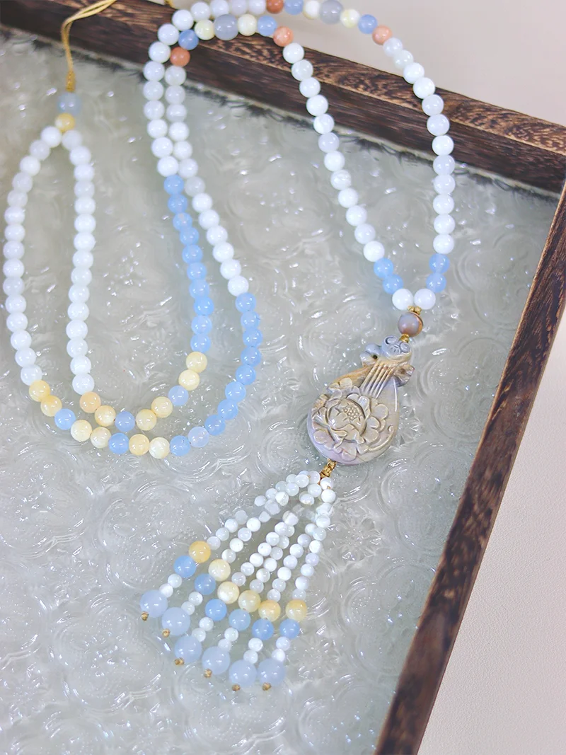 

Traditional Chinese Sle Agate Nelace Non-Metallic Sweater Chain Original Design Pearl Mother-of-Pearl round Bead Nelace