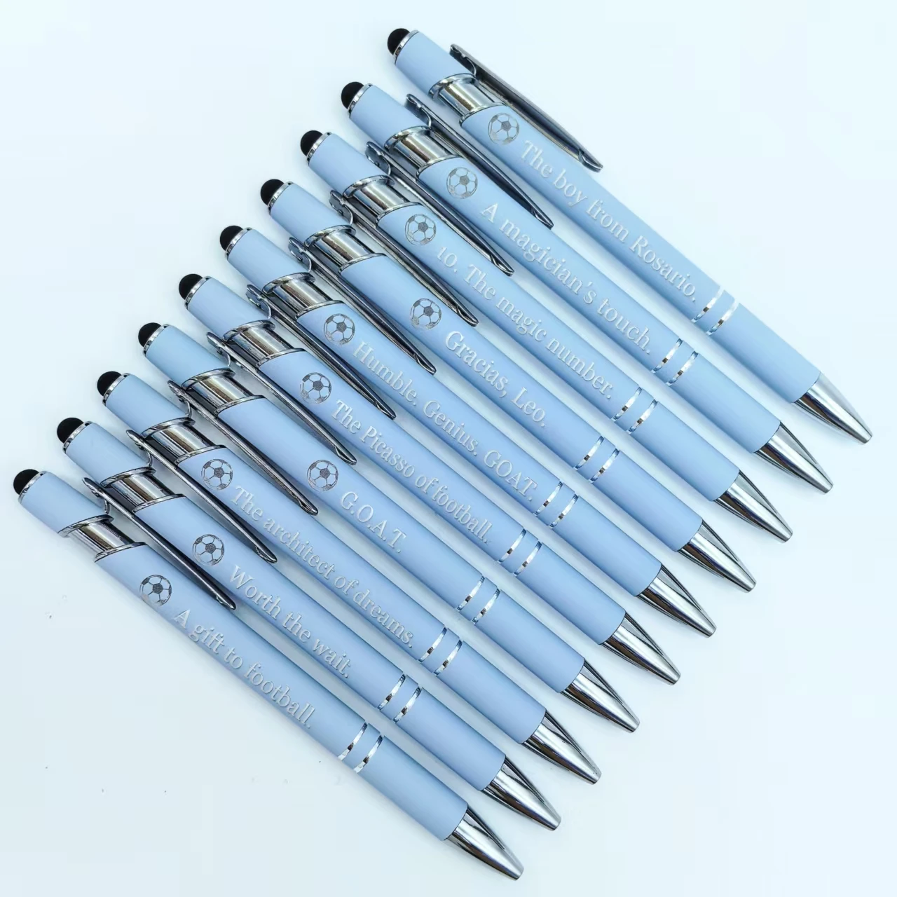 

10pcs Sports football incentive phrase Ballpoint pen Football phrase Metal Engraving pen Touch Screen metal Ballpoint pen