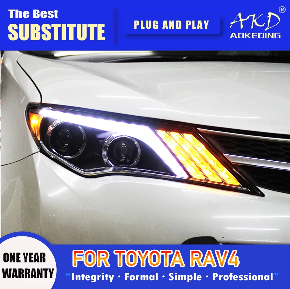 AKD Head Lamp for RAV4 LED Headlight 2013-2016 Headlights RAV4 DRL Turn Signal High Beam Angel Eye Projector Lens