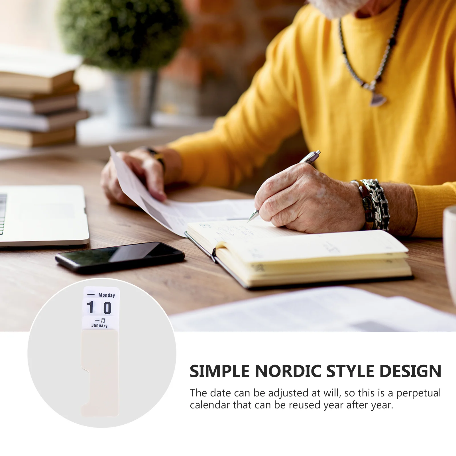 Rotating Perpetual Nordic Style Plastic Desktop Calendar Manual Page Turning Simple Table Decor Creative Practical Calendar For