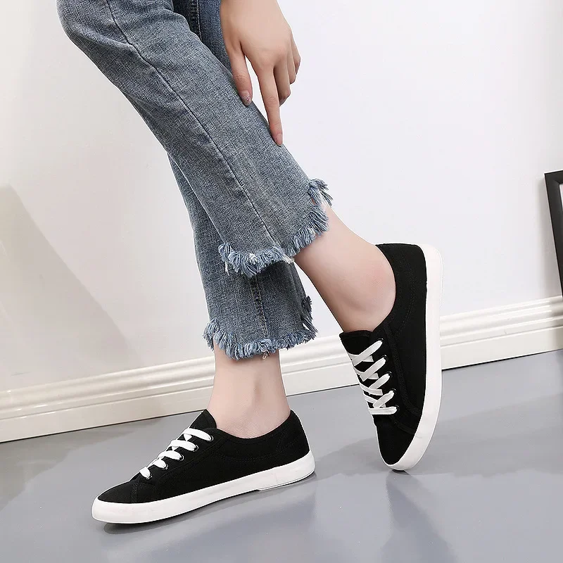 Fashion Camp Canvas Sneakers Girls Cheerleading Teen Lace-up Shoes Spring Autumn Small White Shoes Student Sports Flat Shoes