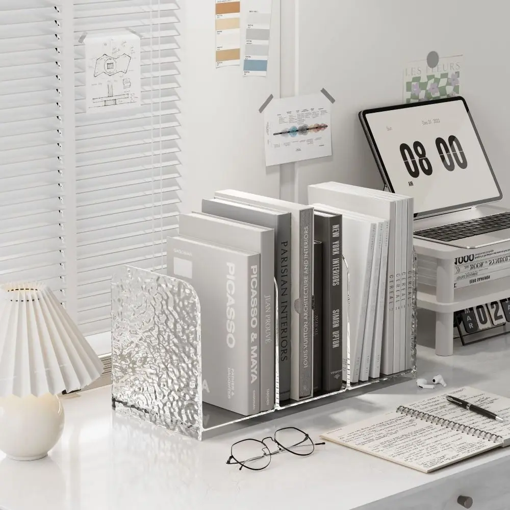 

Durable 4 Grid Desktop Bookends Luxury Simple Divider Bookshelf Minimalism Desk Storage Rack Display