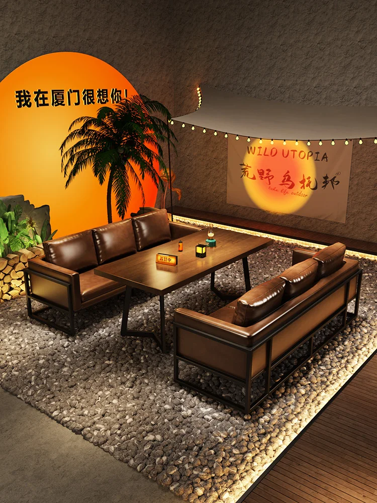 

Industrial style Bistro Cafe Bar Sofa BBQ Shop Clear Bar Western Restaurant Music Dining Bar Dining Table and Chair Combination