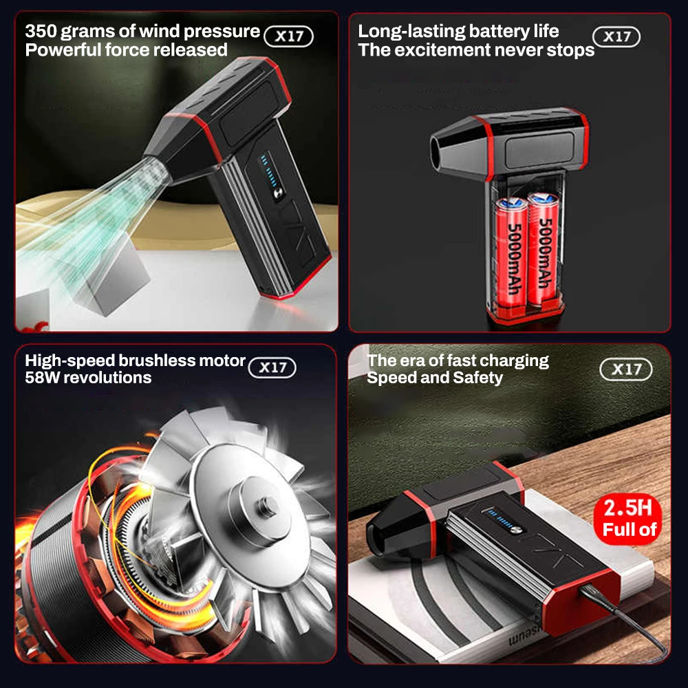 

Violent Fan 580000RPM Powerful Air Blower Vacuum Dust Cleaner Charging Strong Winds 60m/s Brushless Turbo Jet Blower Dry Tools