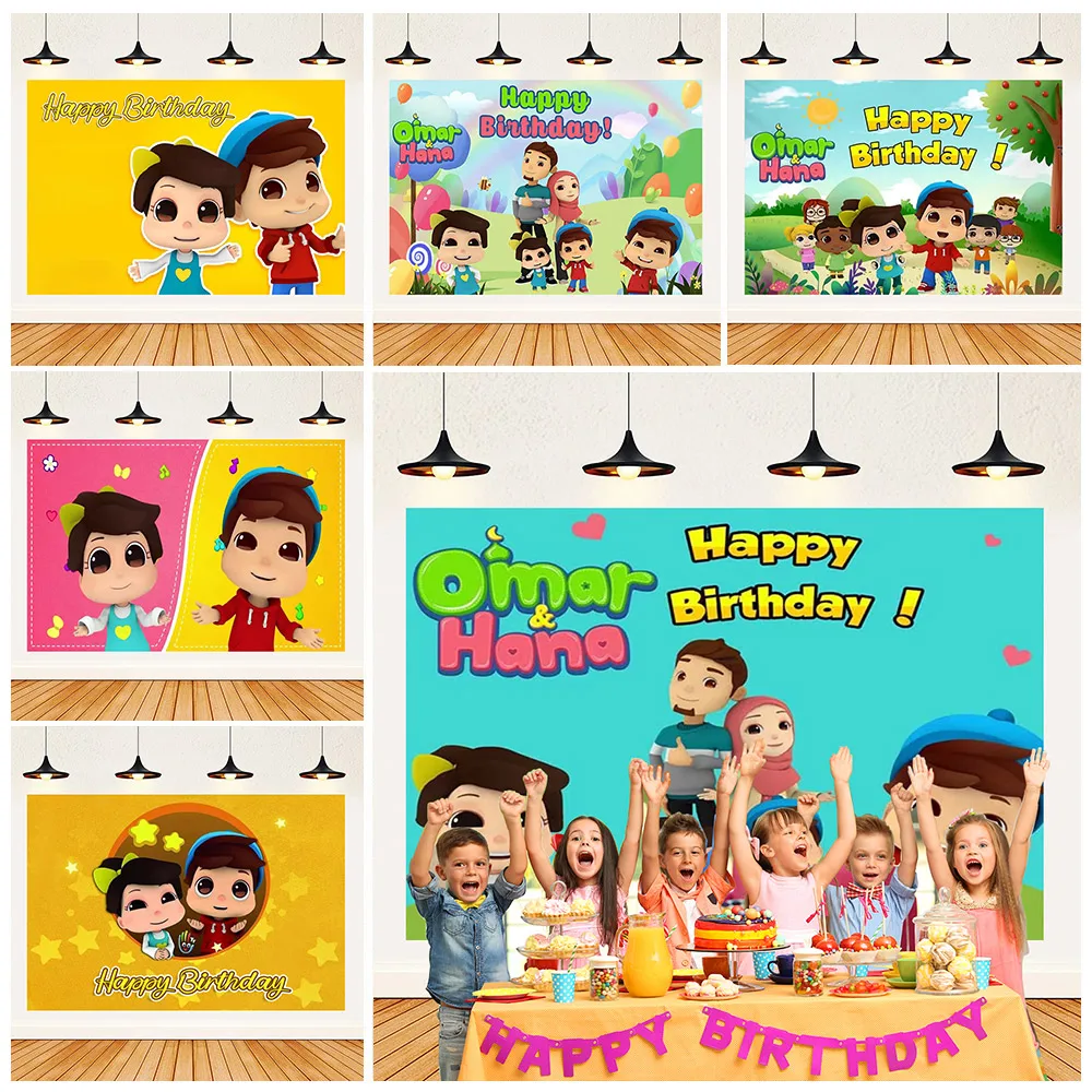 Cartoon Omar&Hana Family Theme Kids Birthday Party Decoration Photography Backgrounds Baby Shower Banners Poster Photo Studio ﻿