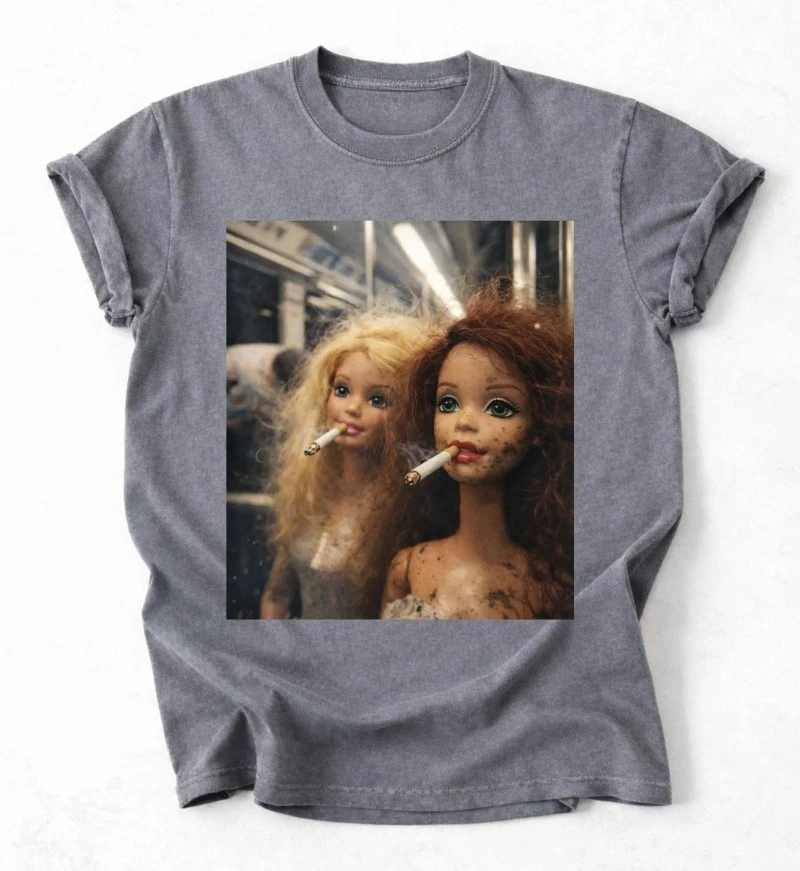 Funny Disgusting Doll Face Meme Smoking Y2K Sarcastic Shirt Summer Men's and Women's Loose and Breathable T-shirt Top