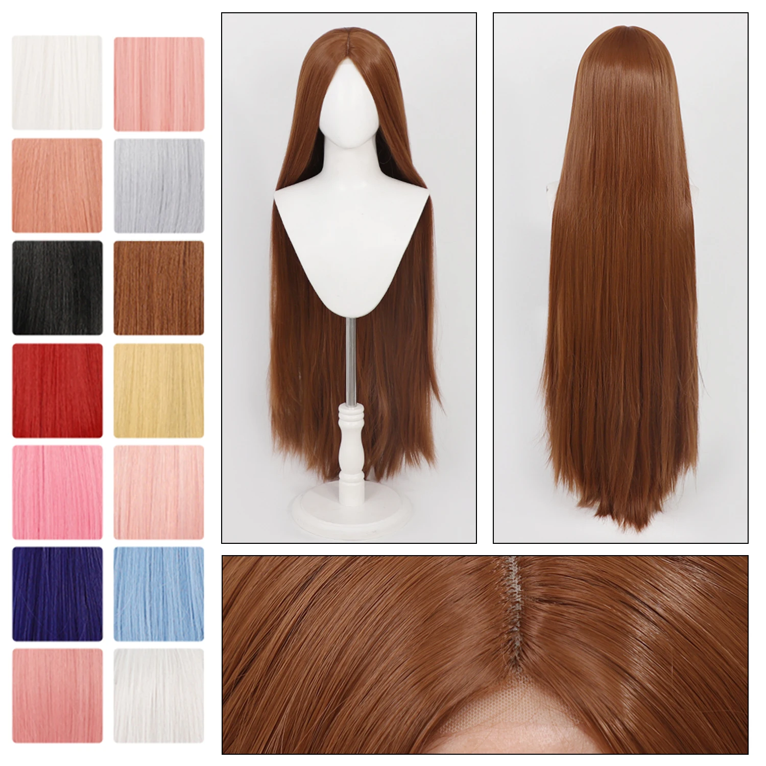 Versatile Cosplay Wig Middle Part Lace Front 100cm Long Straight Hand-Tied Synthetic Hair For Comic Con Halloween Costume