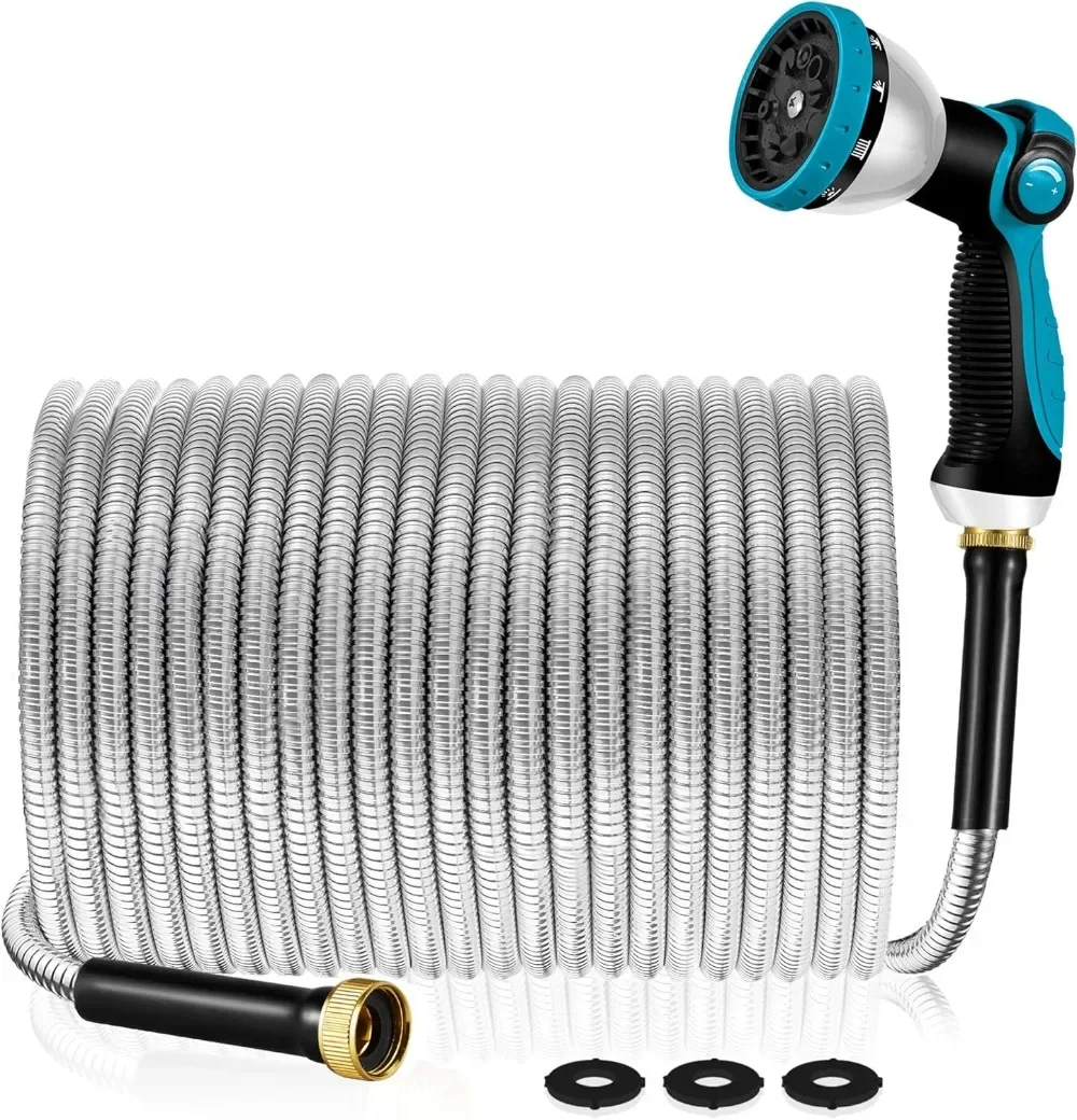 

Garden Hose 100 ft Metal Stainless Steel Water Hose Flexible Heavy Duty Garden Hose Collapsible and No Kink Water Pipe