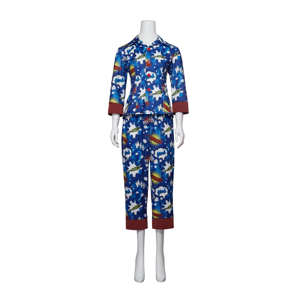 Killing Eve Villanelle Cosplay Costume Women Pajamas  Blue Long Sleeves Top Pants Halloween Carnival Party Outfits