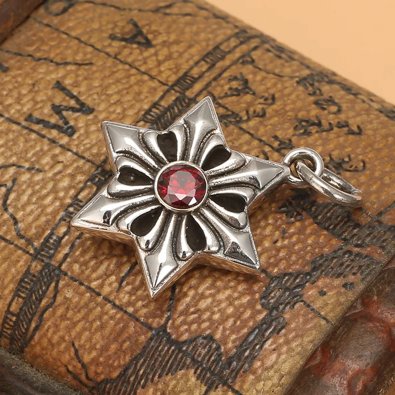 sterling silver six-pointed star men's pendant vintage Thai silver hip hop style all-match necklace pendant fashion ornament