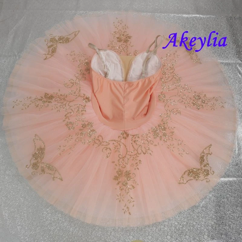 Akeylia girls Fairy doll tutu ballet peach pink gold Classical Group Dance performance Costume Ballet Tutu 7 layer 20099