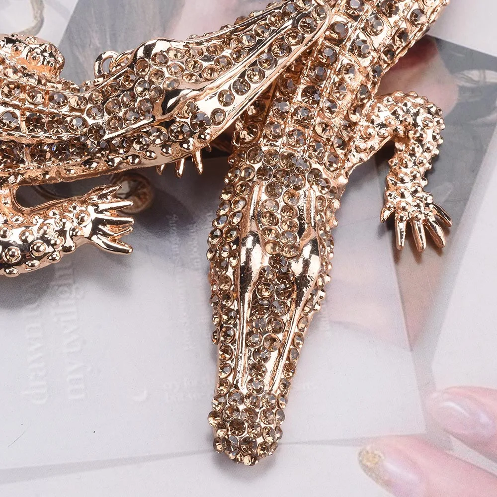 2024 New ZA Fashion Crystal Rhinestone Crocodile Necklace Women Heavy Metal Punk Statement Large Collar Choker Necklace Jewelry