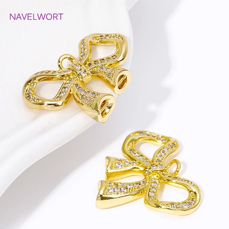 18K Gold Plated Inlaid Zircon 2 Strand Bowknot Connector For Jewelry Making Bracelet Connectors DIY Necklace Jewelry Accessories