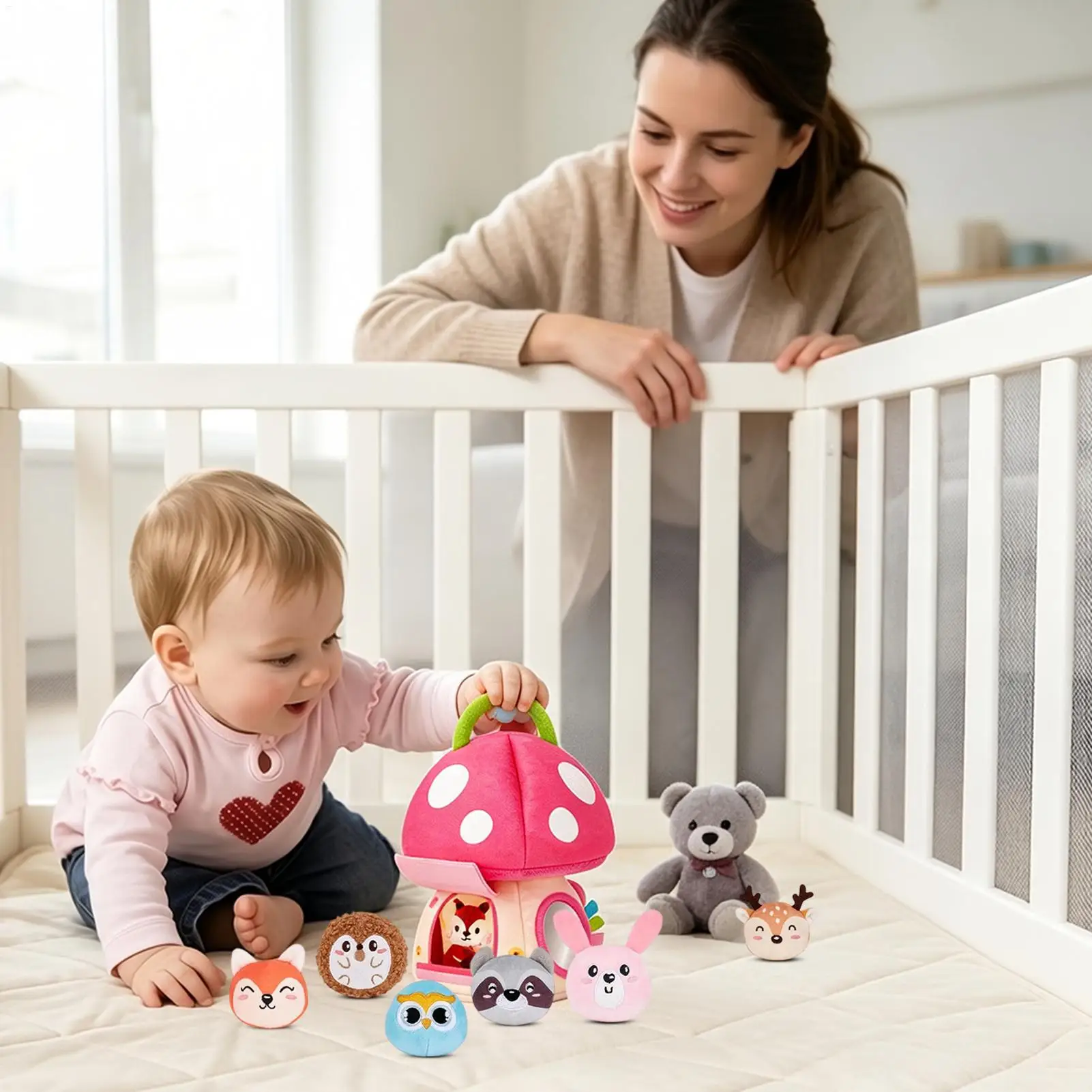 Cute Mushroom Plush Toy Plush Jungle Mushroom House Bee Sensory Fine Action Doll  Soft Room Decoration Fill Plush Doll Toy