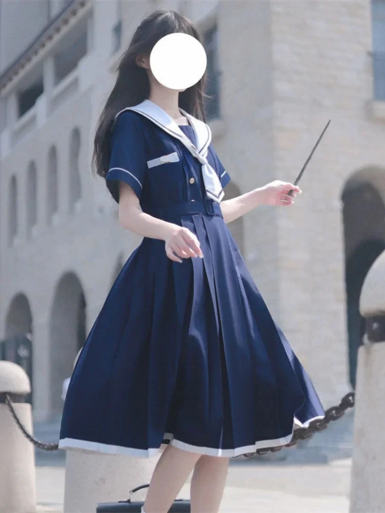 KOSAHIKI Preppy Sweet Woman Dress Sailor Collar Kawaii Vestidos Female Robe Lolita Dresses Summer Cute Women\'s JK Kobieta