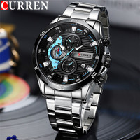 CURREN Man WristWatch Waterproof Chronograph Men Watch Military Top Brand Luxury Silver Stainless Steel Sport Male Clock 8402