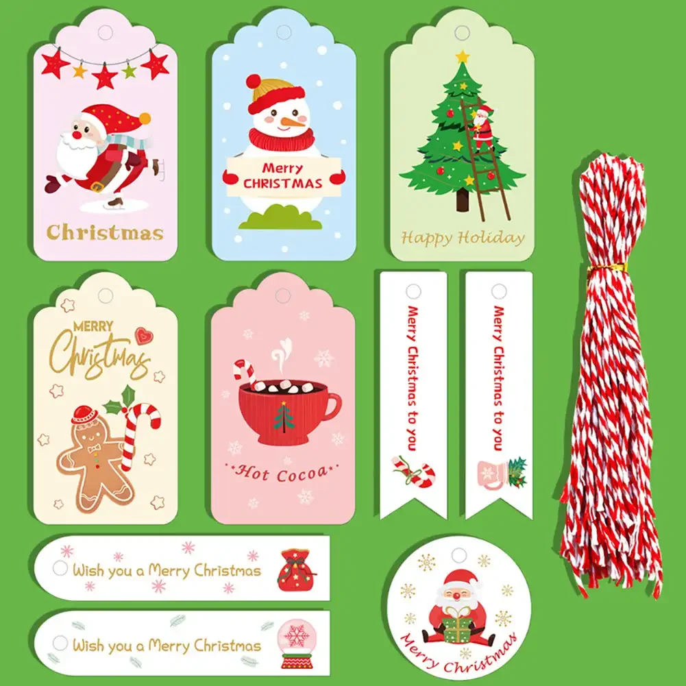 50pcs Merry Christmas Thank you Kraft Paper Tags Xmas tree Hanging Label Navidad new year Party Gift Card Decorations for Home