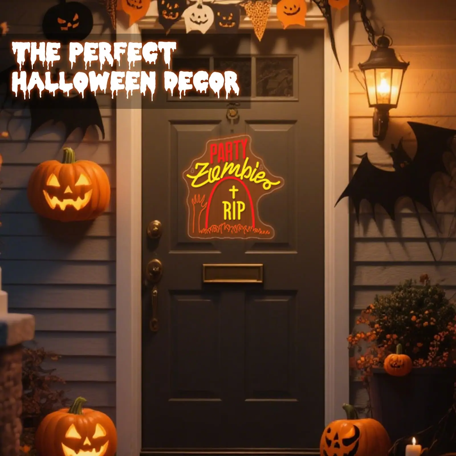 Zombie Tombstone LED Neon Sign for Wall Decor Halloween Party Lights Hanging for Room Decor Windows Doors Adjustable Brightness