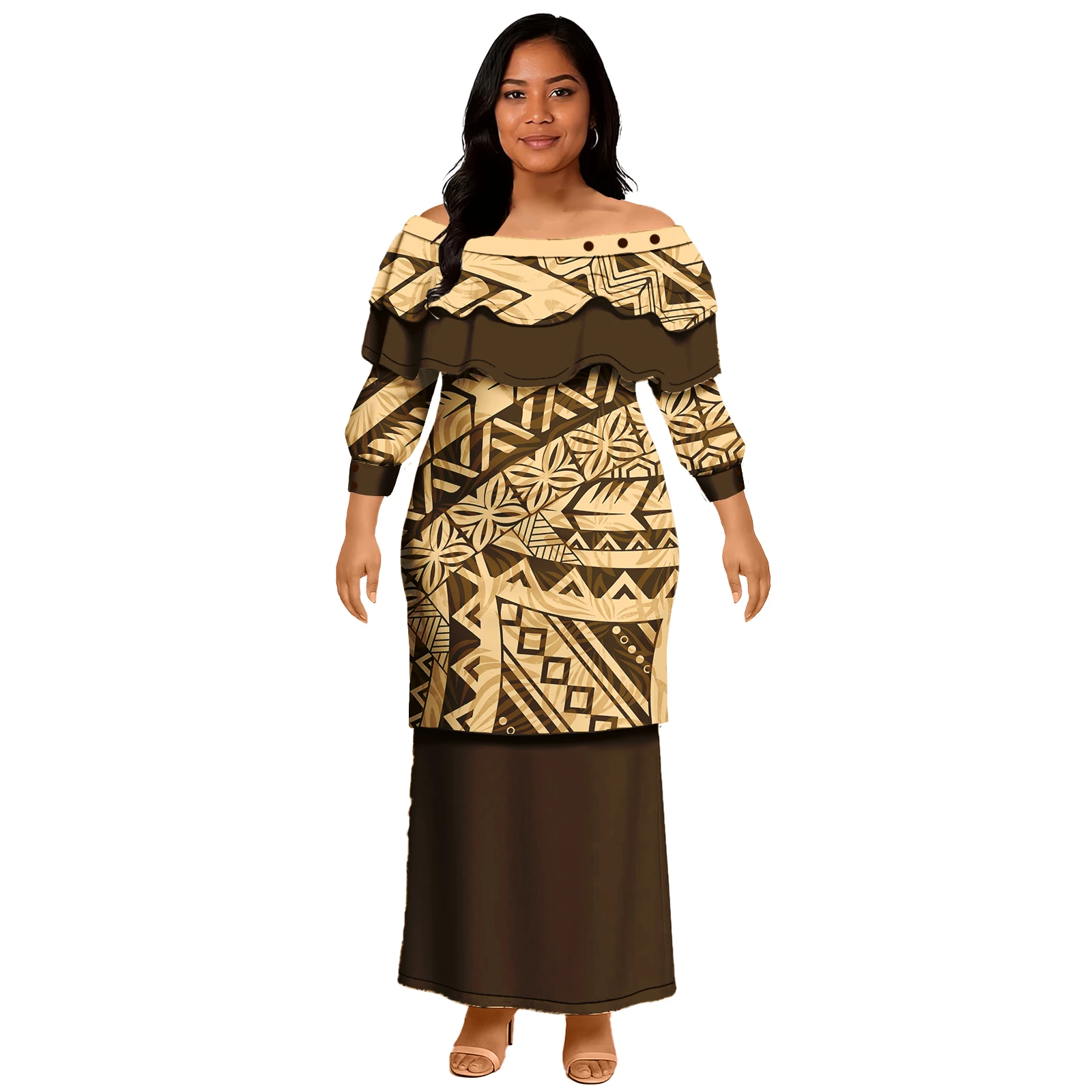 فستان بولينيزيا القبلي بنمط الأزهار Puletaha Samoan Puletasi مكون من قطعتين للسيدات