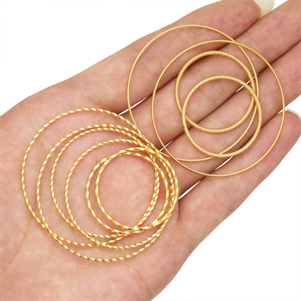 10pcs Stainless Steel Gold Earrings Rings Spiral Round Twisted Big Circle Ear Wire Hoops Pendant Connectors DIY Jewelry Findings