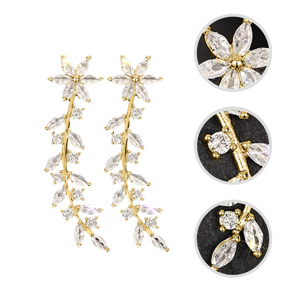 

1Pair Rhinestone Ear Crawler Earrings Bridal Ear Climber Lightweight Charming Earring Crawler Rhinestones