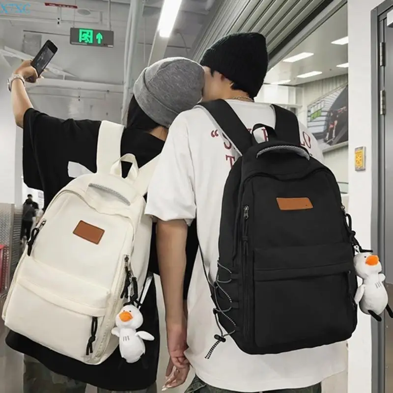 X7XC Japanese School Backpack for Teen Girls Boys Large Capacity High School College Book Bag Solid Color Zippered Daypack