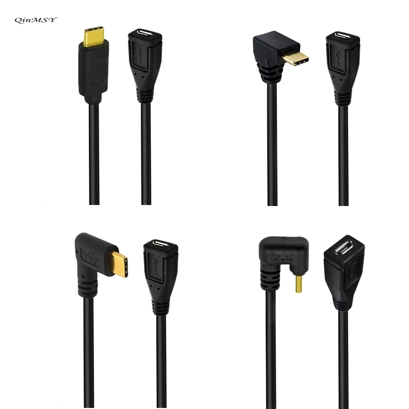 25cm 90 Degree Bend U-Shaped USB 3.1 Type C Male to Micro USB 2.0 Female Angled Data Cable for Nexus 5X 6P