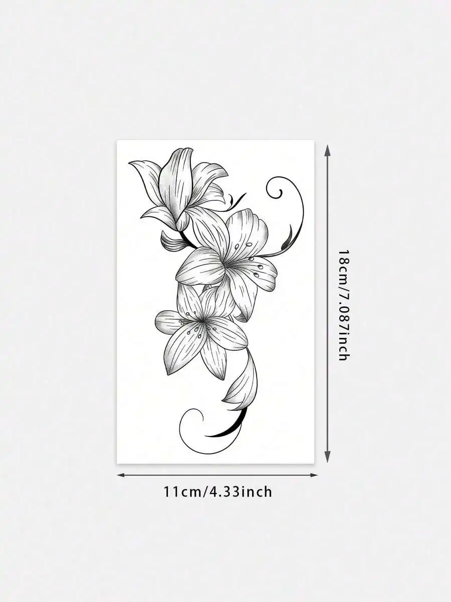 

1pc Black Ink Fine Line Realistic Lily Flower Pattern, Suitable For Parties, Weddings And Special Occasions, Floral Temporary Ta