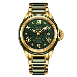 Diella Men Jade Watch Fashion Automatic Mechanical Sapphire Waterproof Luminous Watches Top Brand Genuine Jade Gold Watch