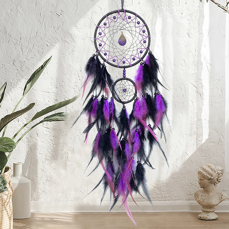 Dreamcatcher Colorful Feather Hanging Ornaments Crystal Hand-woven Wind Chimes Living Room Wall Decorations Festival Party Gifts