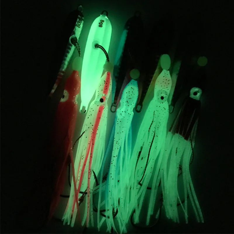 Inchiku Metal Jig Head Lure 80g 100g 120g 150g 180g 200g Luminous Squid Hook Soft Sinking Saltwater Spinning Fishing MarlinLure