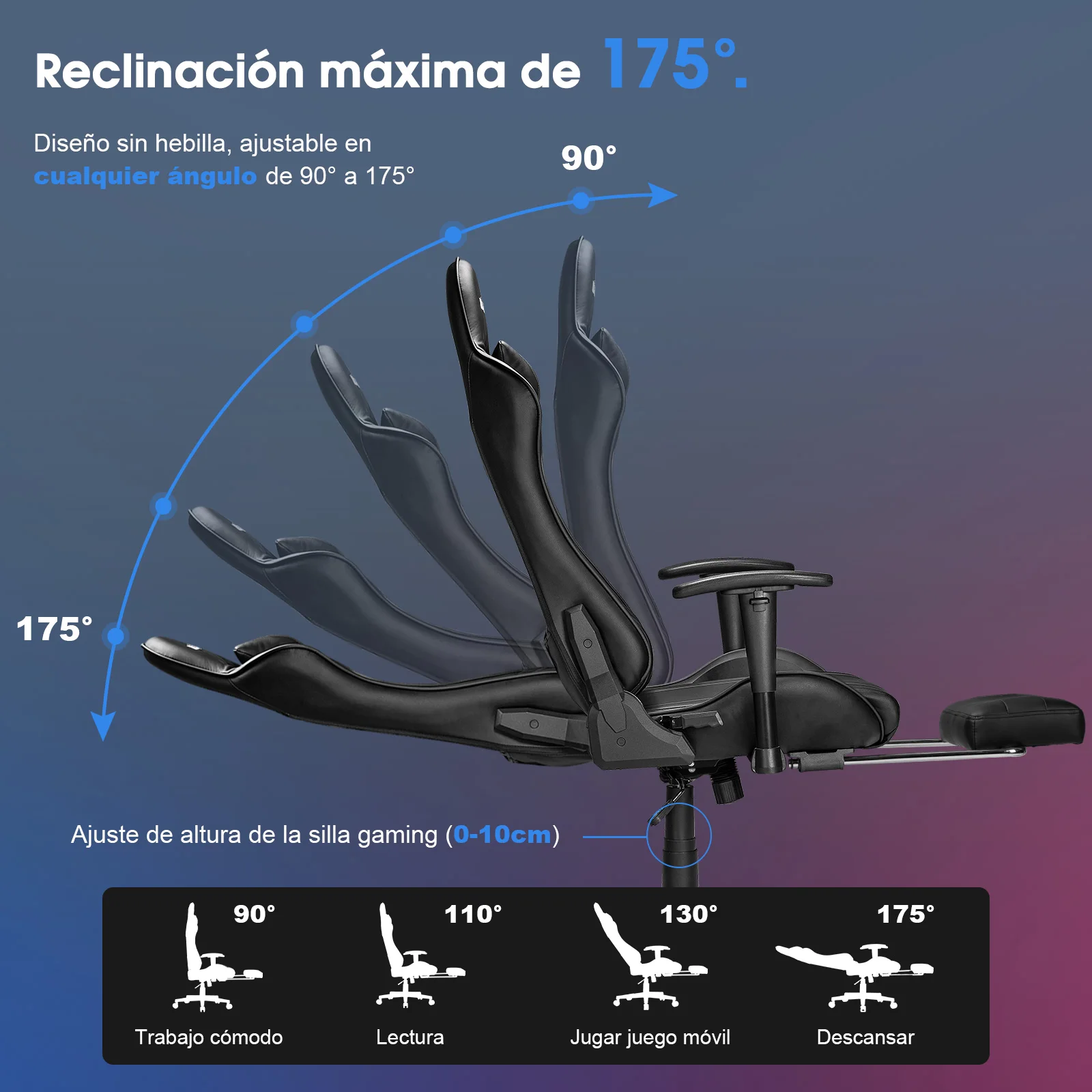 Cadeira ergonômica do escritório do couro do plutônio com apoio lombar com pés, cadeira giratória do jogo, executivo, escritório, computador, tarefa moderna, giratória
