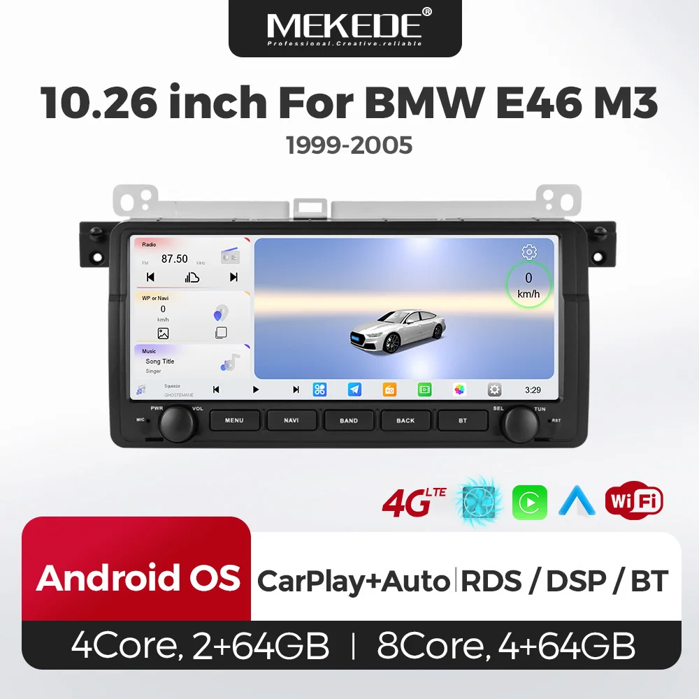 MEKEDE EU-Lager 10,26 Zoll Android Smart System Autoradio für BMW E46 M3 318/320/325/330/335 mit kabellosem Carplay, Android Auto, GPS-Navigation, 4-Kern/8-Kern Stereo-Host-Unit