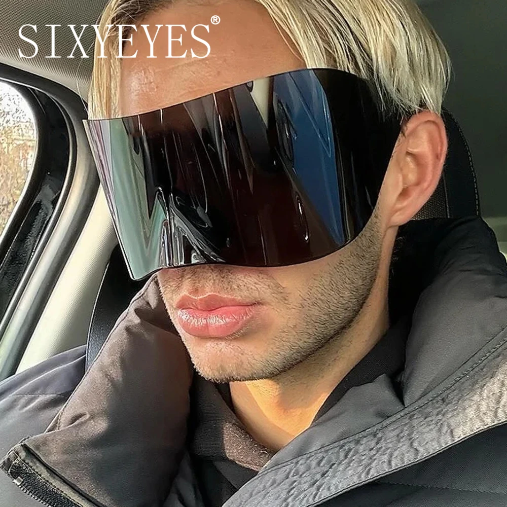 Gafas de sol con máscara para hombre y mujer, lentes de sol de gran tamaño, de diseñador de marca de lujo, estilo Punk Y2K, de una pieza, para