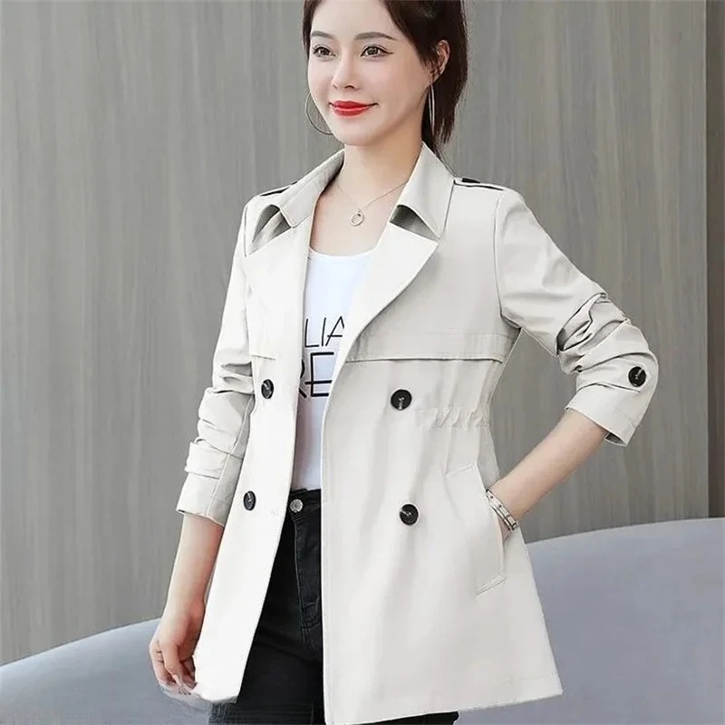 

Новинка 2023 года, короткое пальто, ветровка, женский весенне-осенний плащ, корейское короткое женское однотонное пальто, женская двубортная верхняя одежда