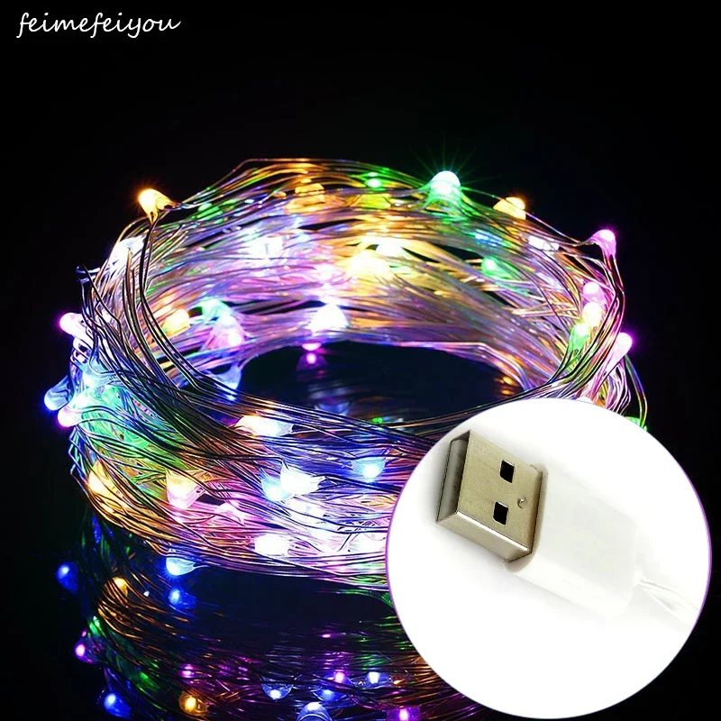 2/5/10M Led Licht String Usb Voeding Slaapkamer Woonkamer Tuin Binnenplaats Sprookjesachtige Slinger Lamp Kerst Bruiloft Feest Decor